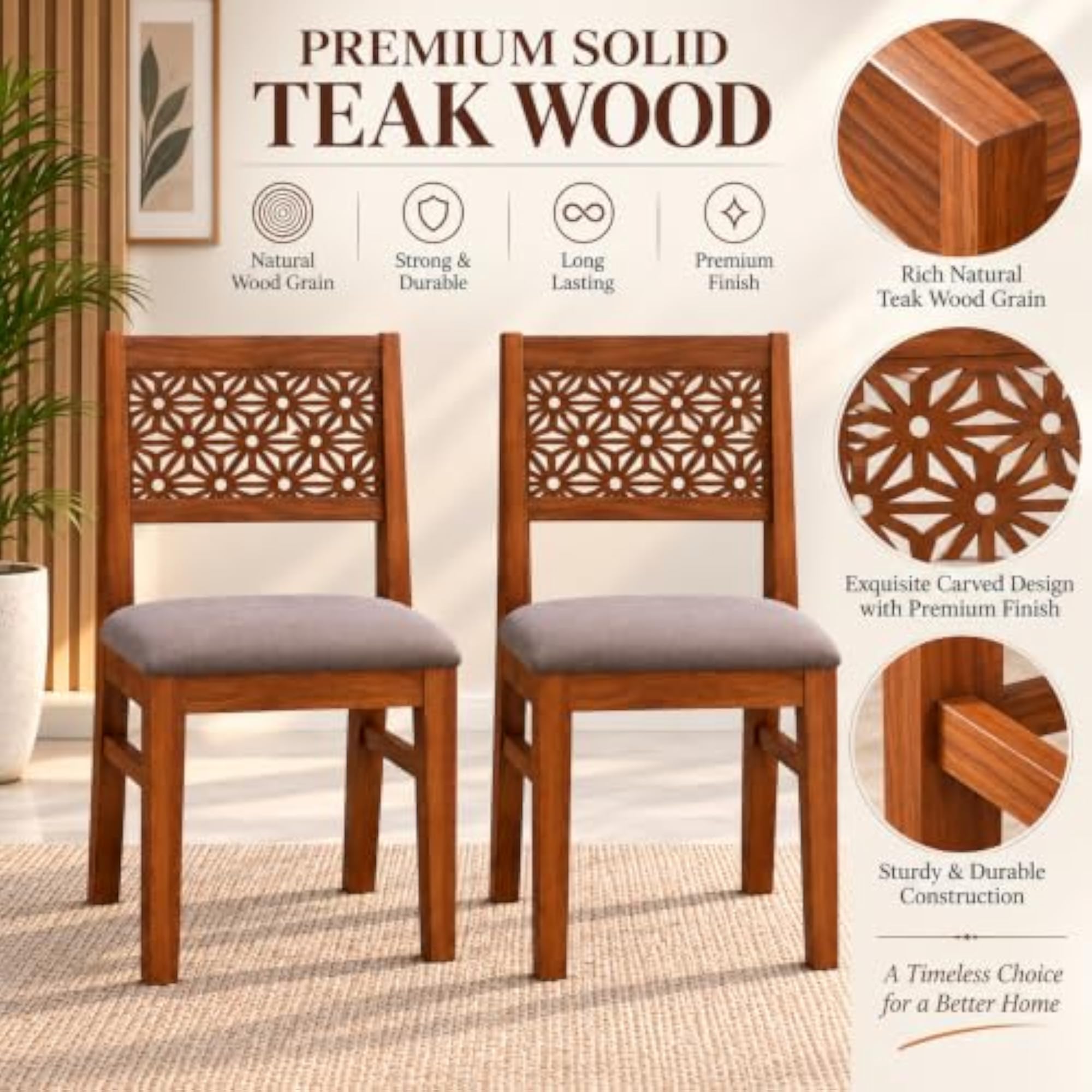 Artistic Design Sheesham Wood Dining Chair Set of 2